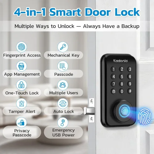 Miniatura 2 de Cerradura de puerta inteligente de huellas dactilares, cerrojo de entrada sin llave con control de aplicación, cerradura de puerta con teclado 4