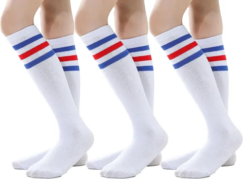 Miniatura 18 de TOCONFFON Calcetines de tubo hasta la rodilla para niños, niñas y adolescentes, calcetines deportivos de algodón para la escuela de fútbol, uniforme
