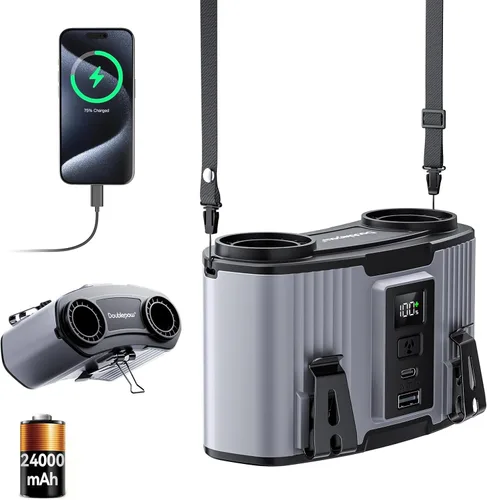 Miniatura 12 de Doublepow - Ventilador de cintura portátil de 10000 mAh, ventilador personal de doble cintura, cuello colgante de cinturón, doble motor de 20 horas