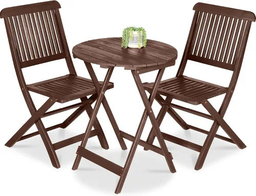 Best Choice Products - Juego de bistró de madera de acacia (3 piezas), muebles plegables adecuados para patio, jardín, balcón, terraza; incluye 2