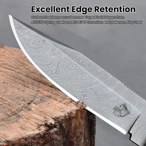 Miniatura 3 de Knives Ranch Cuchillo de Caza Artesanal de 9-1/2"- Cuchillo de Bushcraft y Campamento de Acero Damasco con Espiga Completa- Mango de Palisandro