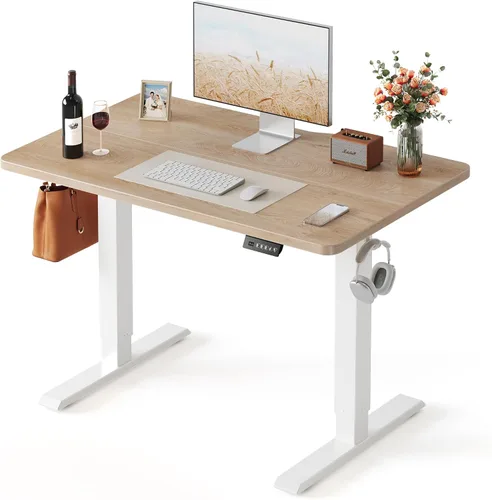 Miniatura 30 de FEZIBO Escritorio de pie, 48 × 24 pulgadas, altura eléctrica ajustable, para sentarse y ponerse de pie, escritorio de oficina para computadora