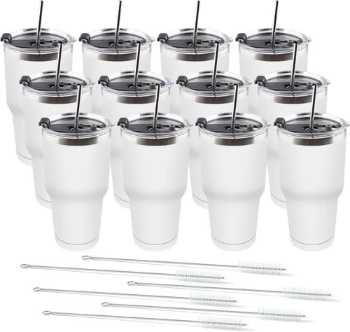 Miniatura 10 de Amtidy Paquete de 16 tazas de viaje de 30 onzas, vaso de acero inoxidable recubierto de polvo de doble pared a granel, taza de café aislada duradera