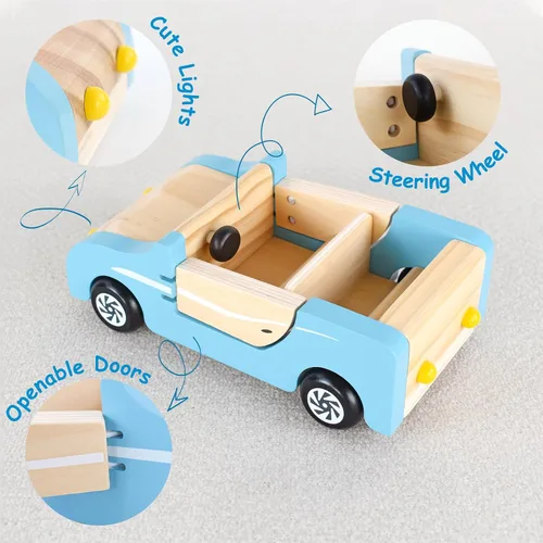Miniatura 2 de PairPear Coche Familiar de Madera para Muñecas, Juguetes de Madera para Muebles de Casa de Muñecas, Juego de Accesorios, Vehículo de Juego