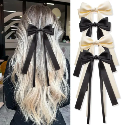 Miniatura 10 de Seneeel Lazos para el cabello, 2 piezas grandes de lazo doble para mujer, negro, blanco