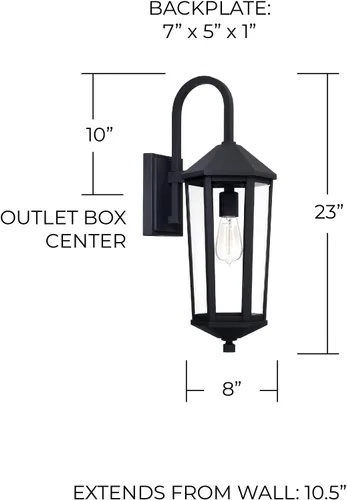 Miniatura 2 de Capital Lighting 926911BK Ellsworth - Aplique de pared de cristal transparente para exteriores, 1 luz de 100 vatios, 23 pulgadas de alto x 8 Negro