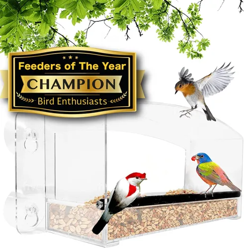 Miniatura 12 de Nature Gear Comedero acrílico transparente para pájaros para ver ventanas, resistente a la intemperie y fácil de limpiar con bandeja deslizante