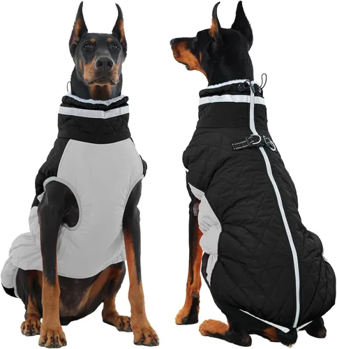 Miniatura 27 de Abrigo de invierno para perro, chaqueta grande para perro, chaqueta impermeable para mascotas con cremallera trasera, abrigo para mascotas con arnés