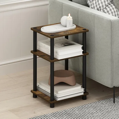 Miniatura 2 de Furinno JUST - Mesa auxiliar lateral, mesa de 3 niveles, estante de noche con estantes abiertos, mesita de noche, ensamble sin herramientas