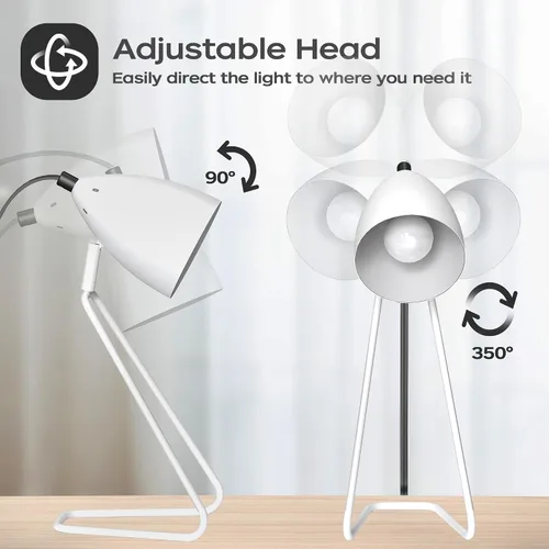 Miniatura 5 de PARTPHONER Juego de 2 lámparas de mesa pequeñas giratorias de 350°, modernas lámparas de noche de lectura blancas, adecuadas para estudio