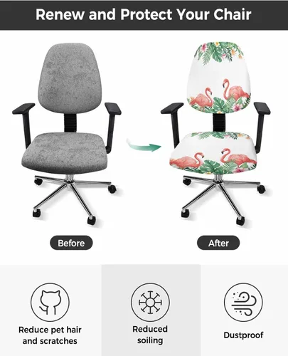 Miniatura 2 de Funda elástica para silla de oficina con diseño de flamenco de verano, funda de asiento para silla de computadora, fundas para respaldo, plantas