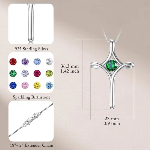 Miniatura 6 de TOUPOP Collar de cruz para mujer, plata de ley 925, collar de cruz de piedra natal, joyería de fe fina, regalo de cumpleaños, aniversario, Navidad