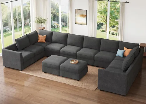 Miniatura 52 de HONBAY Sofá seccional modular con almacenamiento en forma de L sofá seccional, sofás convertibles para sala de estar - verde