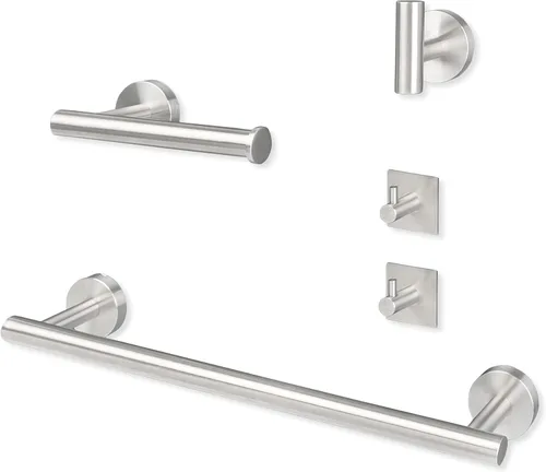 Miniatura 8 de Ilyapa Juego de accesorios de baño negro, juego de 3 piezas para montaje en la pared, barra para toallas, soporte para papel higiénico, anillo
