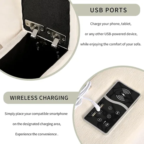Miniatura 7 de Juego de sofá modular de 4 plazas con puertos de carga USB, sofá modular tapizado con carga inalámbrica, sofá seccional para sala de estar