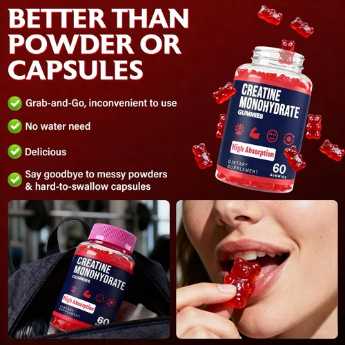 Miniatura 8 de Gomitas de monohidrato de creatina para mujeres y hombres, taurina y B6, gomitas masticables de creatina preentrenamiento para máxima fuerza