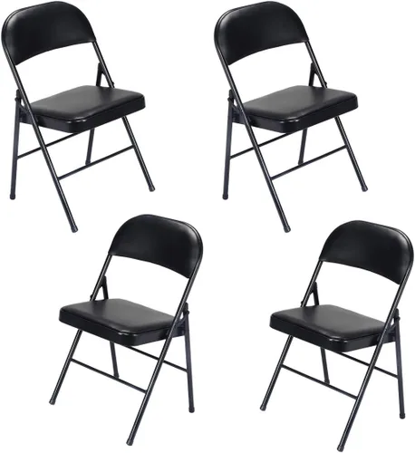 Miniatura 4 de Paquete de 4 sillas plegables, sillas plegables con asientos acolchados, sillas plegables portátiles con marco de acero para el hogar y la oficina