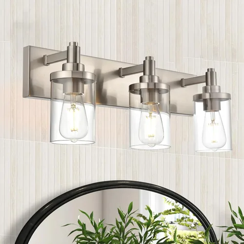 Miniatura 10 de Lámpara de tocador moderna negra para baño, 5 luces de baño, sobre espejo con pantalla de vidrio transparente, lámpara de montaje en pared, luces