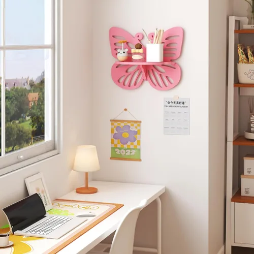 Miniatura 2 de Estante flotante en forma de mariposa rosa para habitación de niña, bonito estante de pared para decoración de guardería, pequeño estante decorativo