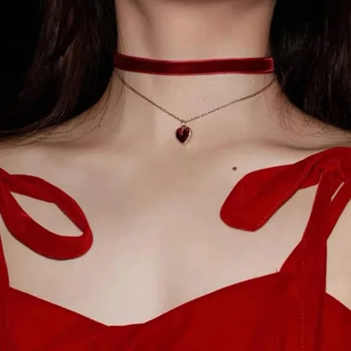 Miniatura 2 de haolry Gargantilla de corazón ajustable, collar clásico de terciopelo, gargantilla para mujeres y niñas