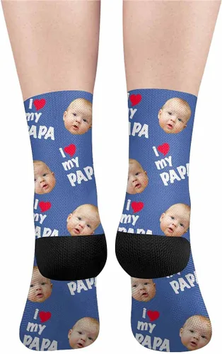 Miniatura 3 de Calcetines personalizados para convertir tu foto en I Love My Papa Calcetines personalizados unisex para regalo único, color3