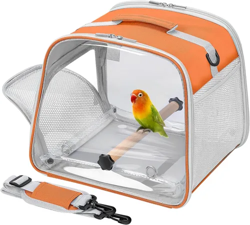 Miniatura 7 de Portador de pájaros pequeño, jaula de viaje con ventana grande con soporte y bandeja fácil de limpiar para cacatúas loro, periquito, ligero y Negro