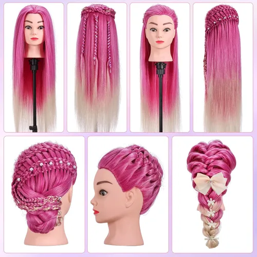 Miniatura 3 de TopDirect Cabeza de maniquí, 29 pulgadas, cabeza de maniquí de cabello, muñeca con pelo sintético, práctica de cosmetología, peinado, entrenamiento
