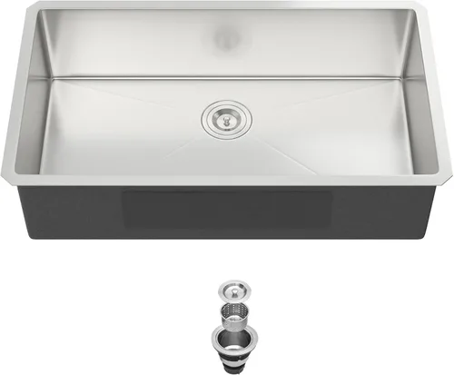 Miniatura 9 de Fregadero de cocina negro de 30 pulgadas empotrado - Fregadero de acero inoxidable 304 de 30x18x9, fregadero de un solo tazón negro de calibre 18