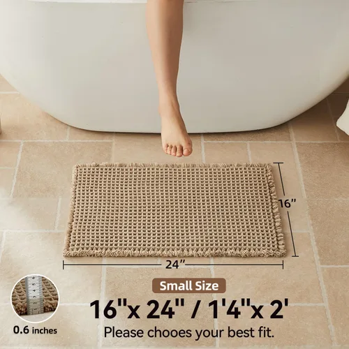 Miniatura 2 de Triohero Tapete de baño con diseño de gofre, tapete de baño pequeño y bohemio, antideslizante, lavable, ultra suave, súper absorbente, de secado