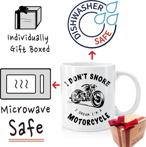 Miniatura 2 de Taza de motocicleta con texto en inglés "I Don't Snore I Dream I'm A", regalo de cumpleaños para amantes de la motocicleta, regalo de motociclista