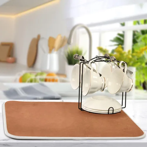 Miniatura 5 de Tapete de secado de platos grande de terracota Xl para platos, accesorios de cocina, mostrador de microfibra, escurridor de platos, resistente al