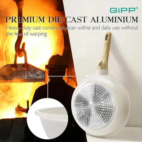 Miniatura 7 de GiPP Juego de ollas y sartenes antiadherentes, 14 piezas de utensilios de cocina de granito blanco, utensilios de cocina antiadherentes de inducción