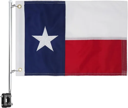 Miniatura 6 de Kit de asta de bandera de barco – Bandera bordada TEXAS de 12 x 18 pulgadas + poste inoxidable y clips Impermeable, grado marino, alta resistencia
