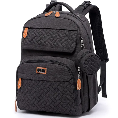 BabbleRoo Mochila para pañales – Bolsa de pañales grande de viaje para bebé con cambiador, bolsas de bebé impermeables para mamá y papá, bolsas Negro