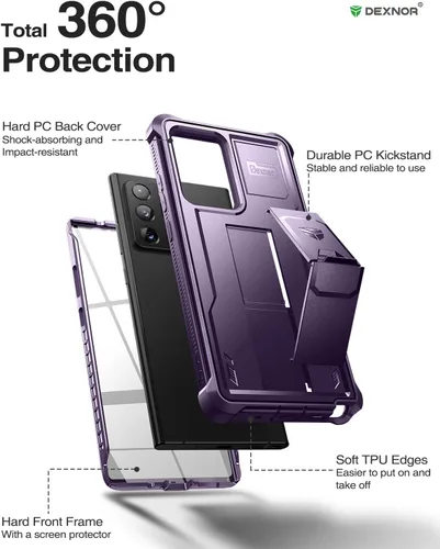 Miniatura 6 de Dexnor Funda para Samsung Galaxy Note 20 Ultra 5G, [Protector de pantalla y soporte integrados] Protección de grado militar resistente a prueba