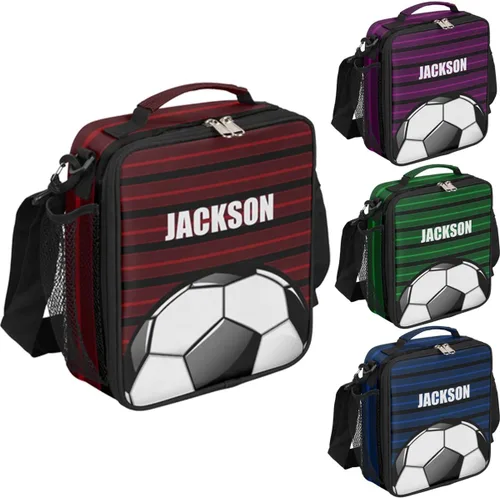 Miniatura 20 de Bolsa de almuerzo personalizada para niñas, niños, adolescentes, hombres y mujeres, regalo personalizado, bolsa de almuerzo, pelota de fútbol, azul