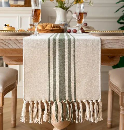 Miniatura 9 de Camino de mesa bohemio para decoración moderna de granja, decoración de mesa de comedor de 13 x 72 pulgadas de largo con borlas hechas a mano