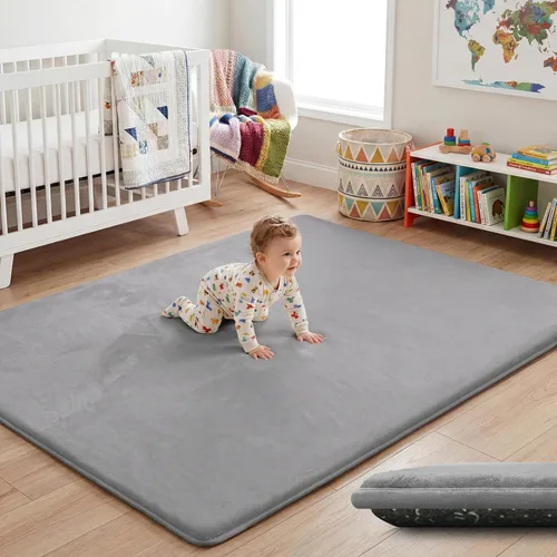 Miniatura 20 de Tapete de cama de bebé de 1.3 pulgadas de grosor para dormitorio, tapete básico de espuma acolchada suave de felpa de 28 x 72 pulgadas con acolchado