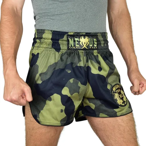 Muay Thai - Pantalones cortos de boxeo tailandés verde, pantalones cortos militares de artes marciales para hombres y mujeres, artes marciales,