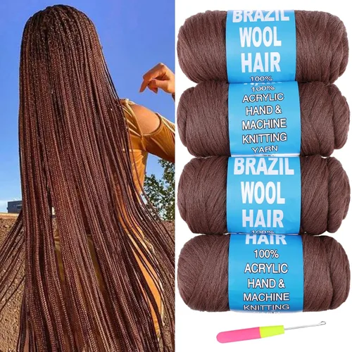 Miniatura 17 de 8 piezas de lana brasileña para trenzas, negro natural, cabello de lana brasileña para trenzar para mujeres, hilo para cabello para locs falsos