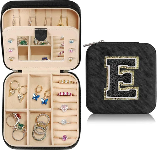 Parima Joyero grande para niñas, joyero con inicial de viaje para niñas Caja organizadora de joyas grande Joyero de viaje organizador de joyero
