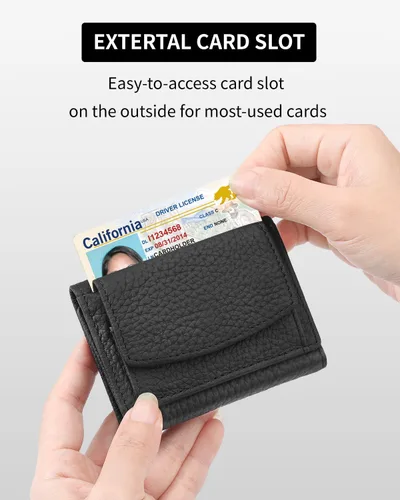 Miniatura 4 de Karmiir RFID - Cartera pequeña de cuero para hombres y mujeres con bolsa para monedas, billetera compacta de triple bolsillo con ranura