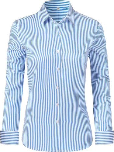 Miniatura 24 de Ruisin - Camisas supersuaves sin arrugas y con botones para mujer, unicolor, manga larga, diseño a rayas, estilo formal, blusa de vestir