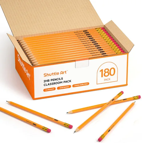 Miniatura 10 de Shuttle Art 60 paquete de lápices, #2 HB, lápices preafilados con gomas de borrar en la parte superior, lápices de madera premium en color amarillo