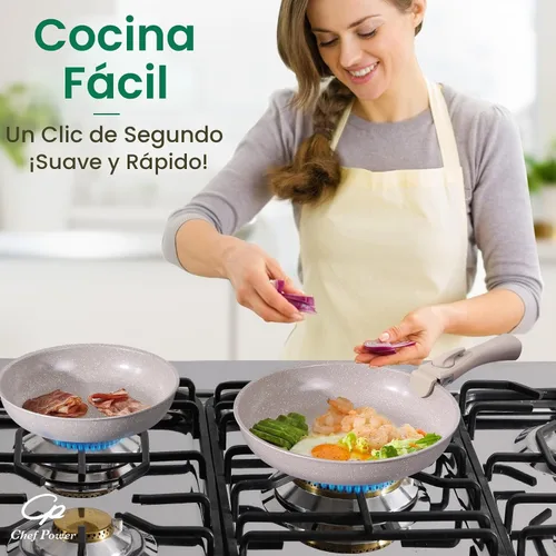 Miniatura 7 de Chef Power Juego de ollas y sartenes antiadherentes de cerámica de 19 piezas con mango desmontable, juego de utensilios de cocina apto