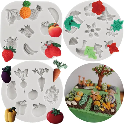 Molde de silicona para frutas y verduras, rábano, tomate, berenjena, repollo, fondant, fresa, piña, para decoración de pasteles, decoración de