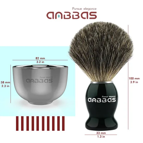Miniatura 4 de Kit de afeitado Anbbas con brocha de cerdas de tejón puro, mango de madera negra y barra de jabón recargable de 100g, soporte de afeitado de acero