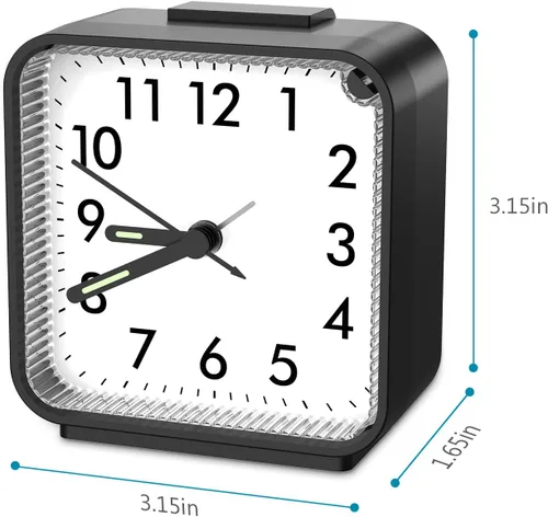 Miniatura 5 de Reloj pequeño silencioso sin tictac, despertador ruidoso para personas que duermen pesadamente, viajes con luz nocturna, funciona con pilas, diseño