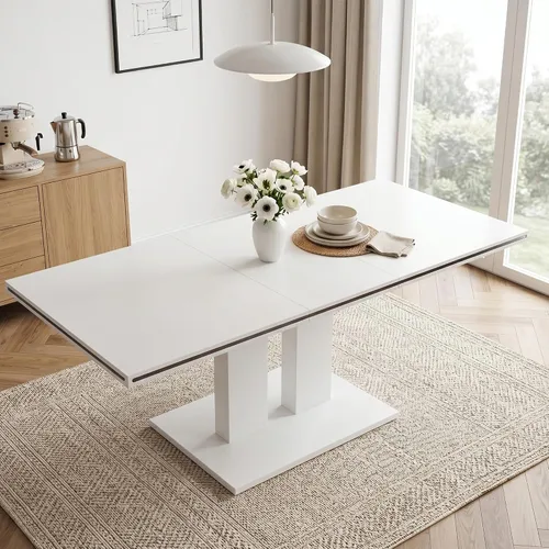 Miniatura 16 de HIPIHOM Mesa de comedor moderna de 46 pulgadas, mesa de cocina rectangular con acabado de roble, mesa de comedor compacta para 4, construcción