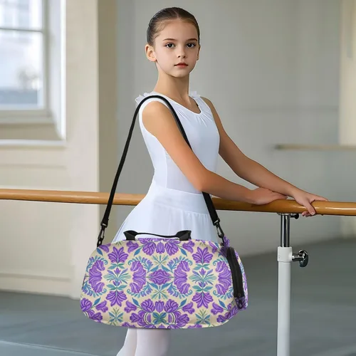 Miniatura 6 de Trendy Vintage Flower Lavender Blue1 Duffel Bag with Shoes Compartment Large Capacity Carry On Overnight Bag for Boys and Girls bolsos deportivos